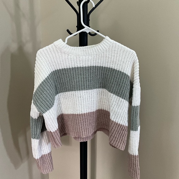 moon & madison Colorblock Sweater - White, Gray, and Brown - Picture 1 of 3